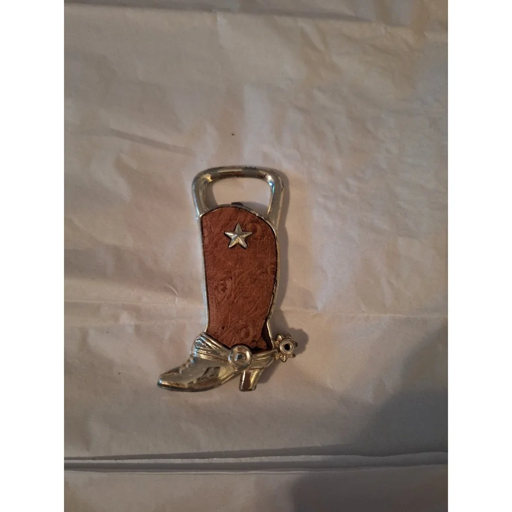 Cowboy Western‎ Boot Beer Bottle Opener Silver Tone Metal